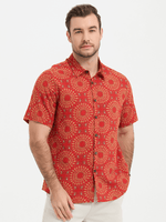 Men's Red Cotton 70s Leisure Vintage Short Sleeve Shirt