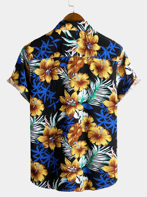 Men's Flower Tropical Hawaii Cotton Short Sleeve Shirt