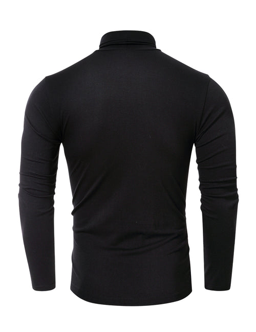 Men's Casual High-Neck Solid Color Long Sleeve T-shirt