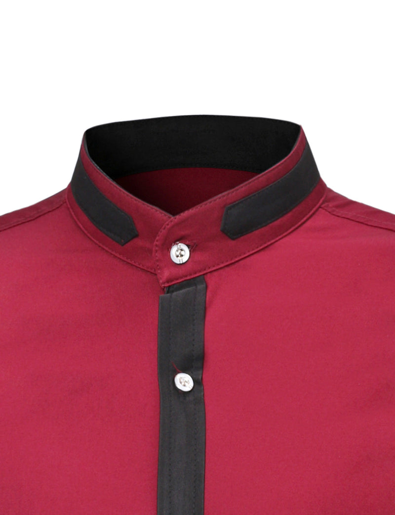 Men's Stand Collar Long Sleeve Button Up Slim Fit Casual Shirt