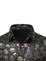 Men's Christmas Gold Print Holiday Party Button Up Short Sleeve Shirt
