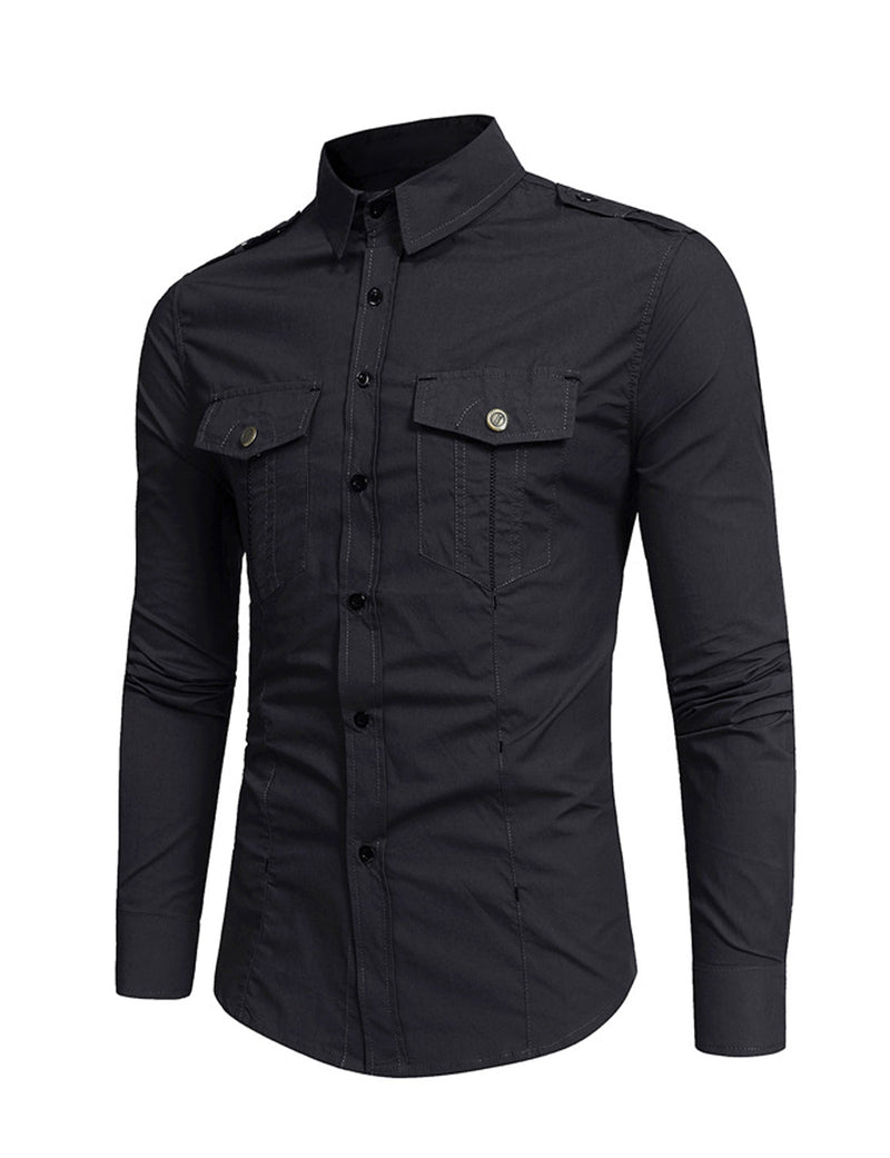 Men's Cotton Casual Pocket Hiking Outdoor Button Long Sleeve Shirt
