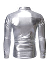 Men's Sequin Metallic Prom Party Button Long Sleeve Shirt