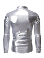 Men's Sequin Metallic Prom Party Button Long Sleeve Shirt