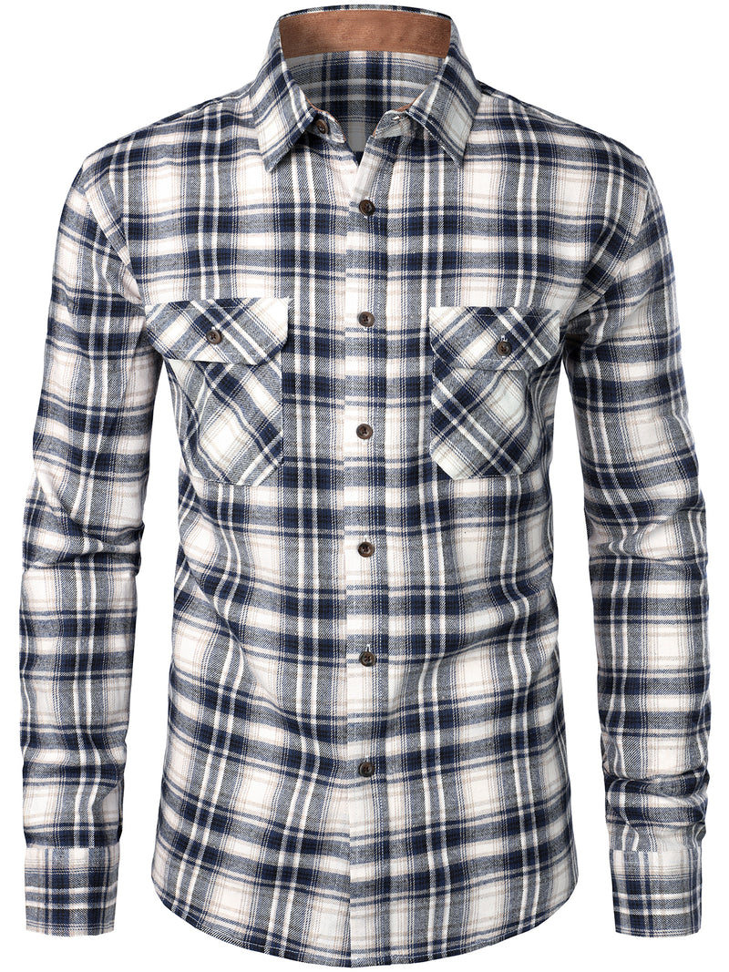 Men's Button Up Regular Fit Long Sleeve Plaid Flannel Casual Shirts
