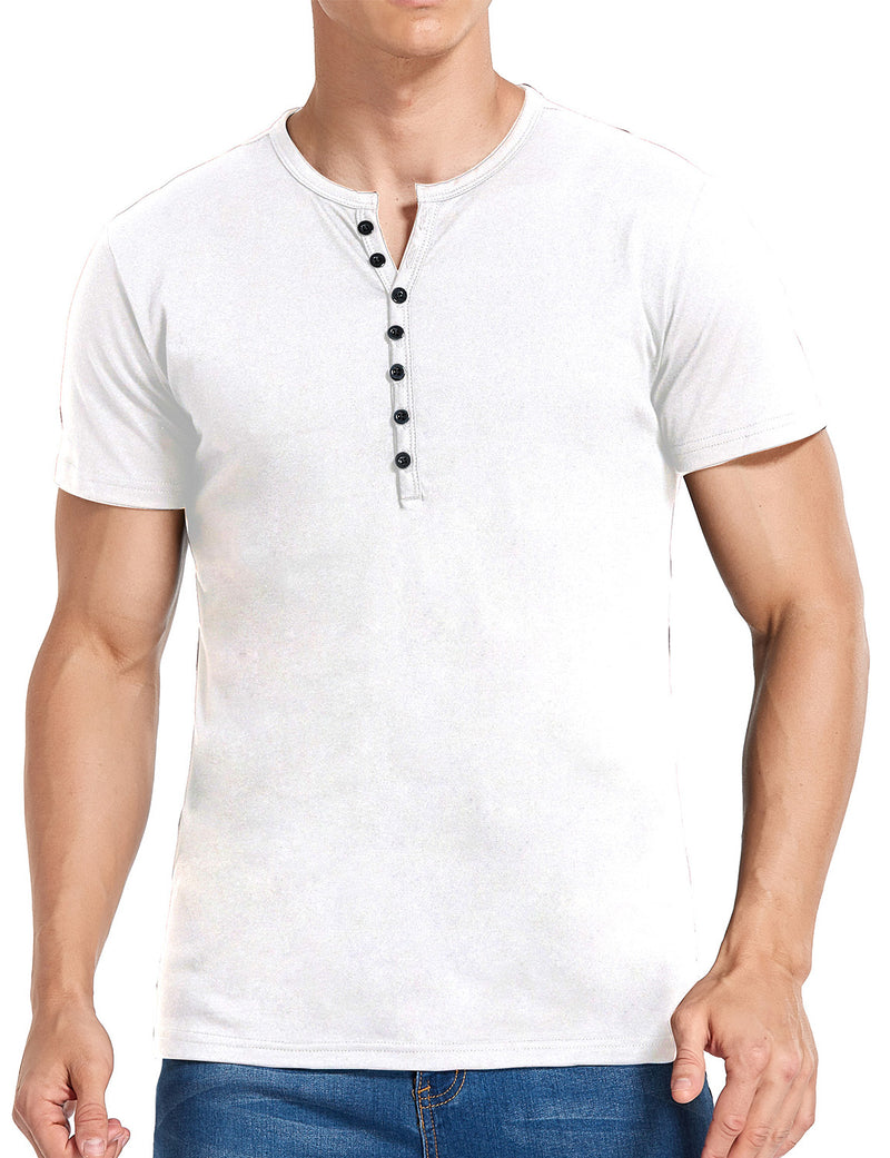 Men's Casual Solid Color Short Sleeve Henley T-shirt