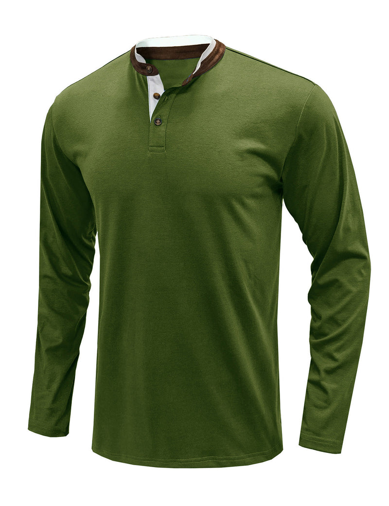 Men's Henry Collar Solid Color Long Sleeve Casual T-Shirt