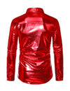 Men's Luxury Shiny Button Up Tuxedo Costume Long Sleeve Party Dress Shirt