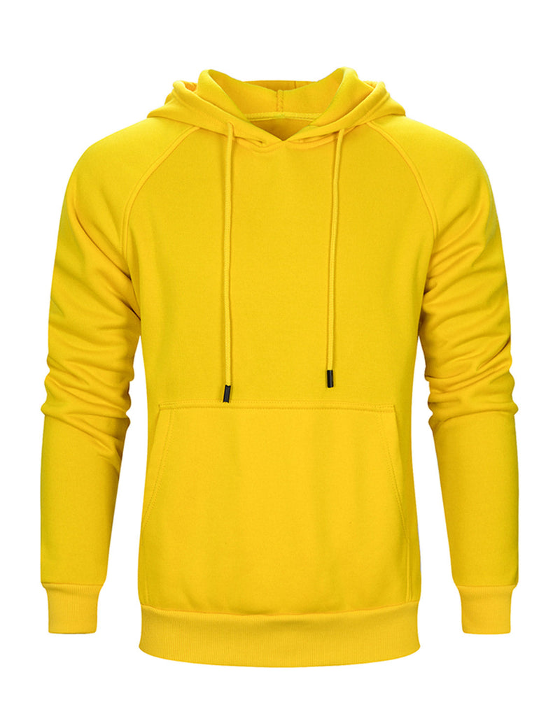 Men's Solid Long Sleeve Pullover Fall Winter Hoodie Sweatshirts With Pocket