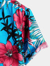 Men's Blue Flower Tropical Hawaii Cotton Short Sleeve Shirt