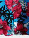 Men's Blue Flower Tropical Hawaii Cotton Short Sleeve Shirt