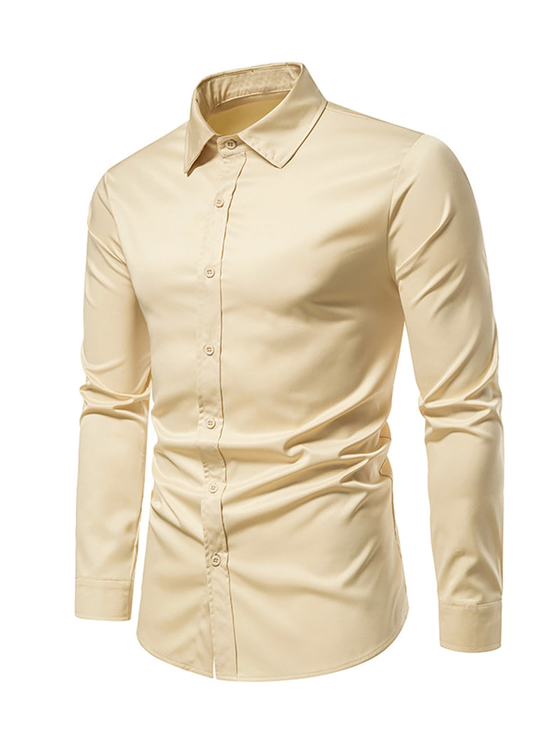 Men's Solid Color Classic Button Up Long Sleeve Casual Shirt