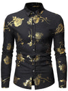 Men's Rose Print Casual Long Sleeve Shirts