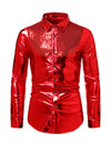 Men's Luxury Shiny Button Up Tuxedo Costume Long Sleeve Party Dress Shirt