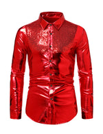 Men's Luxury Shiny Button Up Tuxedo Costume Long Sleeve Party Dress Shirt