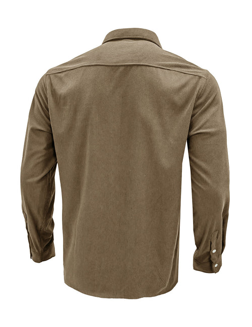 Men's Solid Color Double Pocket Button Up Lapel Long Sleeve Fall Winter Shirt