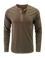 Men's Henry Collar Casual  Solid Color Long Sleeve T-Shirt