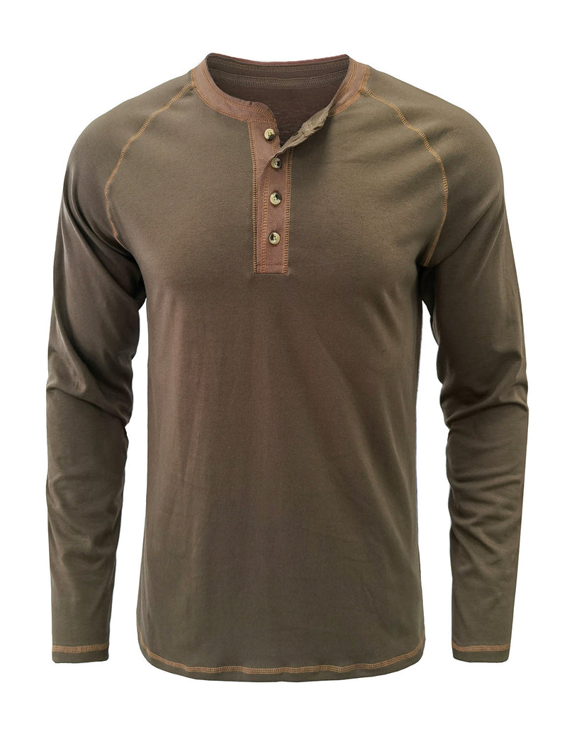 Men's Henry Collar Casual  Solid Color Long Sleeve T-Shirt
