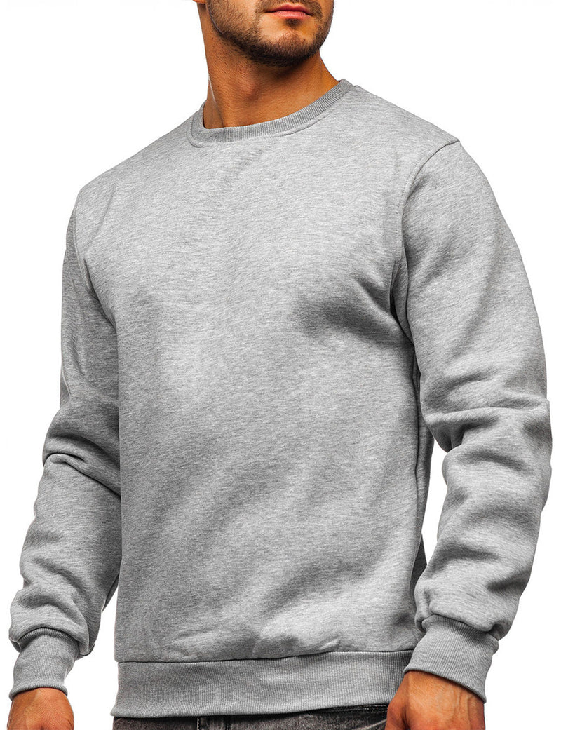 Men's Round Collar Fall Winter Warm Long Sleeve Fleece Sweatshirt
