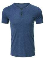 Men's Casual Solid Color Short Sleeve Henley T-shirt