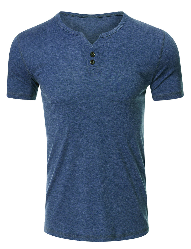 Men's Casual Solid Color Short Sleeve Henley T-shirt