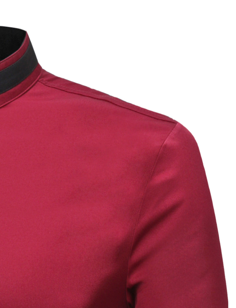 Men's Stand Collar Long Sleeve Button Up Slim Fit Casual Shirt