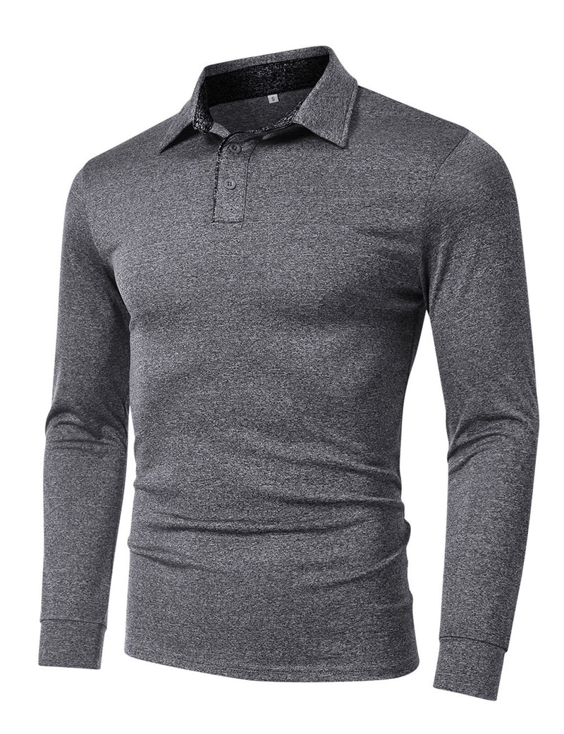 Men's Casual Solid Color Long Sleeve Polo Shirt