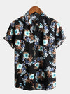 Men's Floral Cotton Tropical Hawaiian Black Short Sleeve Shirt