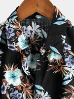 Men's Floral Cotton Tropical Hawaiian Black Short Sleeve Shirt