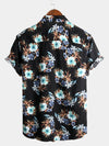 Men's Floral Cotton Tropical Hawaiian Black Short Sleeve Shirt