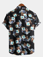 Men's Floral Cotton Tropical Hawaiian Black Short Sleeve Shirt