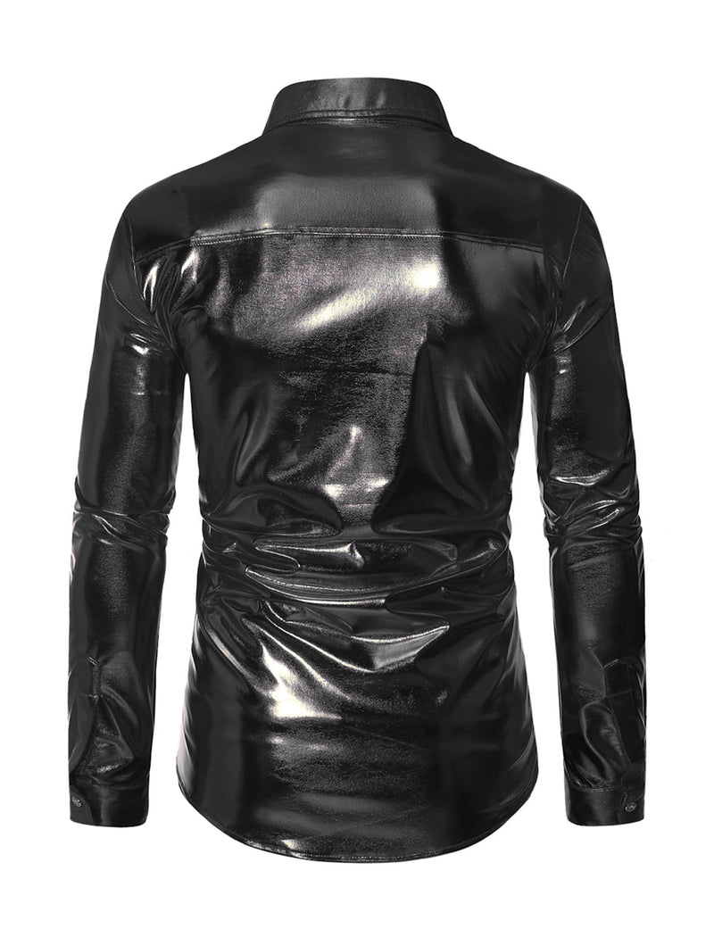 Men's Button Up Luxury Shiny Tuxedo Party Costume Long Sleeve Dress Shirt