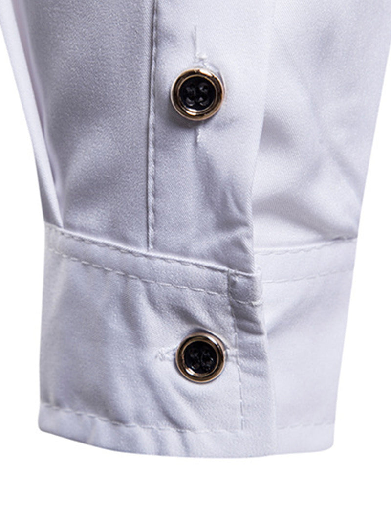 Men's Rose Embroidery Casual Long Sleeve Button Dress Shirt