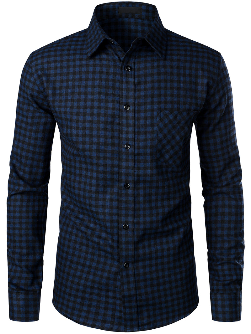 Men's Button Up Regular Fit Long Sleeve Plaid Flannel Casual Shirts