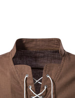 Men's Casual Henley Retro Lace Up Cotton Long Sleeve Shirt Drawstring Top