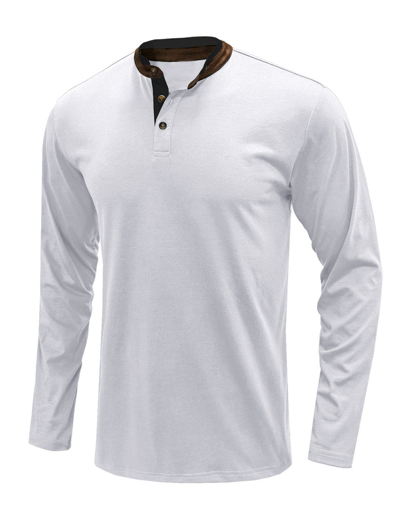 Men's Henry Collar Solid Color Long Sleeve Casual T-Shirt