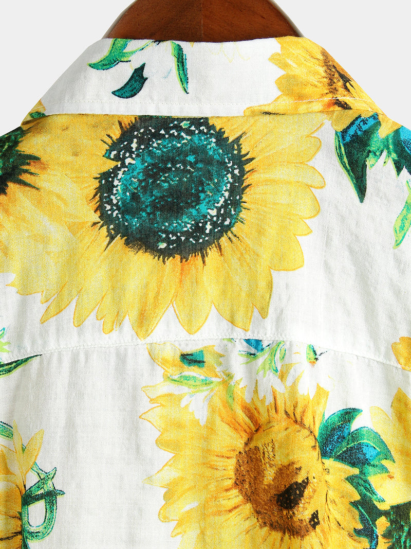 Men's Sunflower Print Short Sleeve Hawaiian Shirt