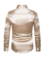 Men's Satin Smooth Button Up Tuxedo Long Sleeve Party Dress Shirt