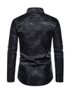 Men's Jacquard Vintage Rose Flower Print Party Prom Long Sleeve Dress Shirt