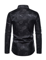 Men's Jacquard Vintage Rose Flower Print Party Prom Long Sleeve Dress Shirt