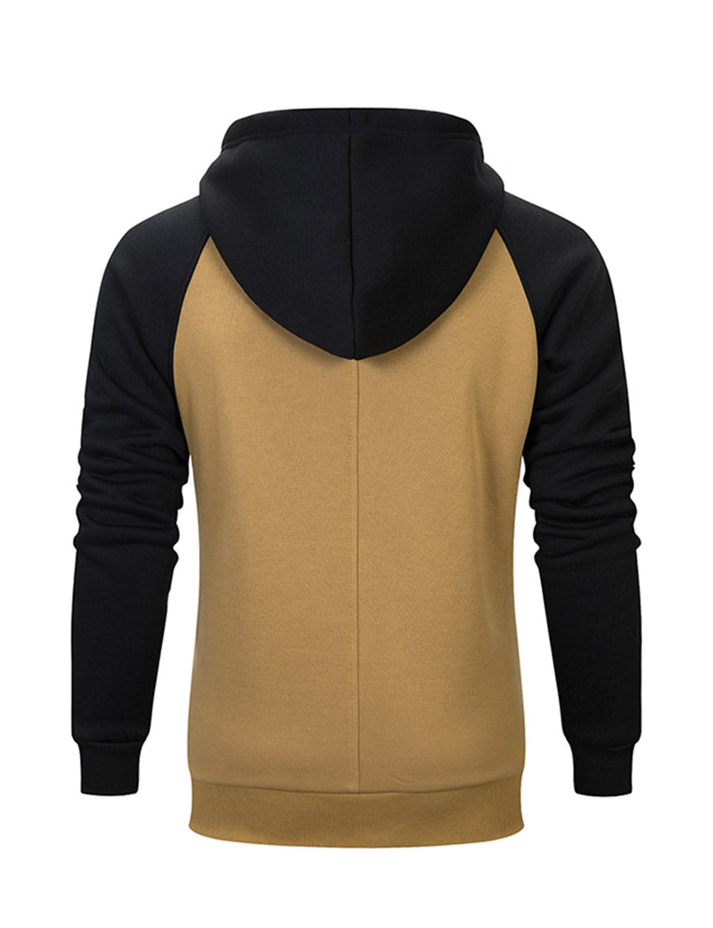Men's Color Block Long Sleeve Pullover Hoodie With Pocket