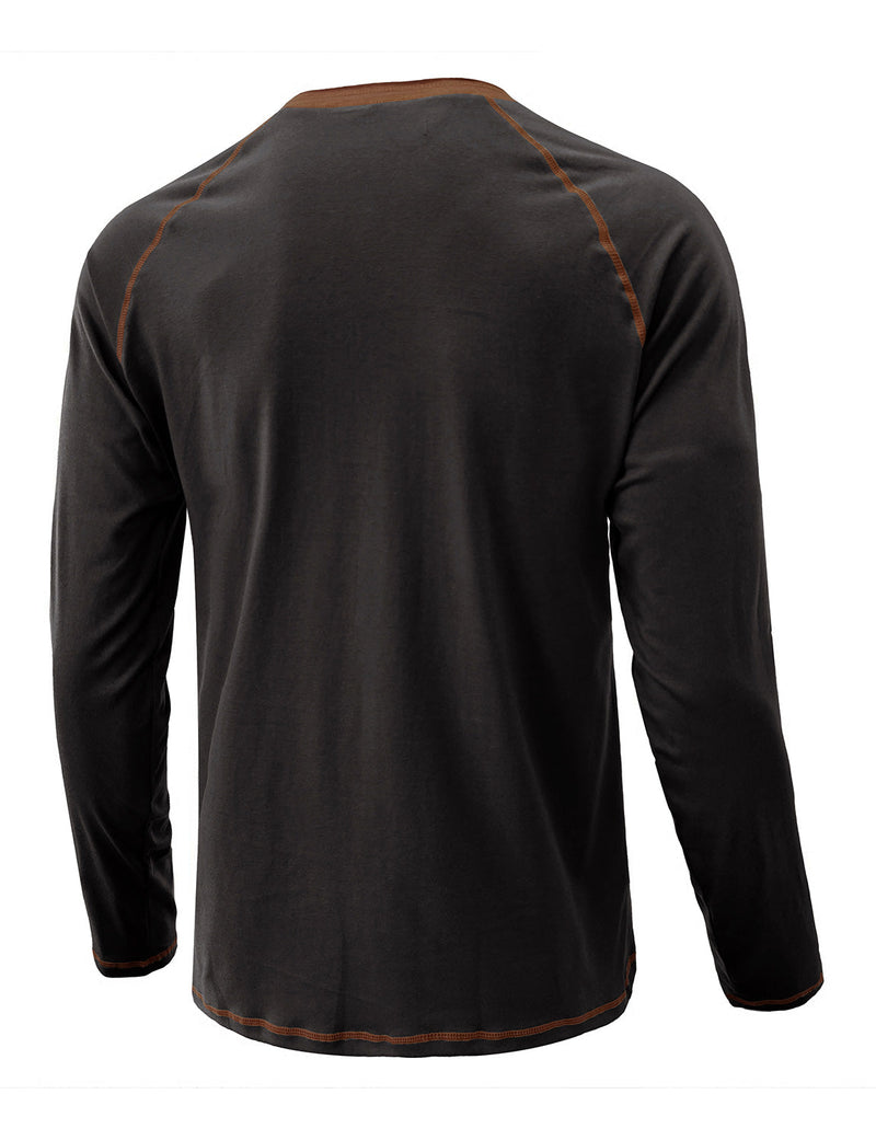 Men's Henry Collar Casual  Solid Color Long Sleeve T-Shirt