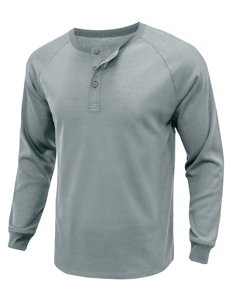 Men's  Solid Color Henry Collar Long Sleeve Casual T-Shirt