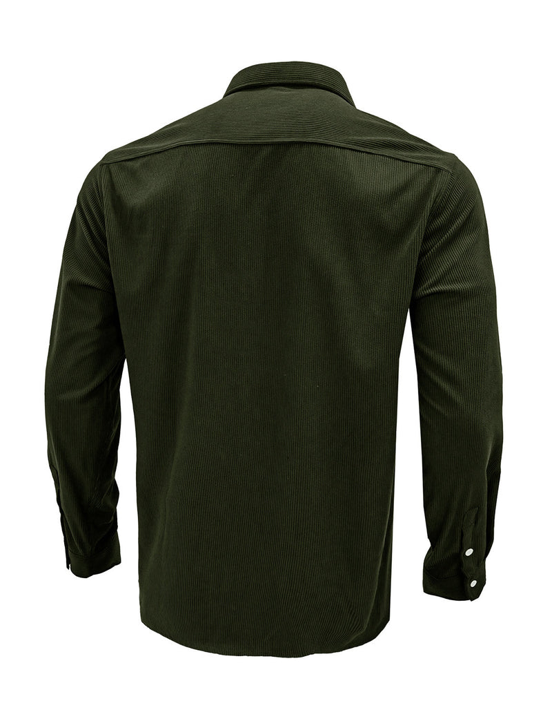 Men's Solid Color Double Pocket Button Up Casual Long Sleeve Fall Winter Shirt