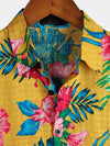 Men's Yellow Flower Tropical Hawaii Cotton Short Sleeve Shirt