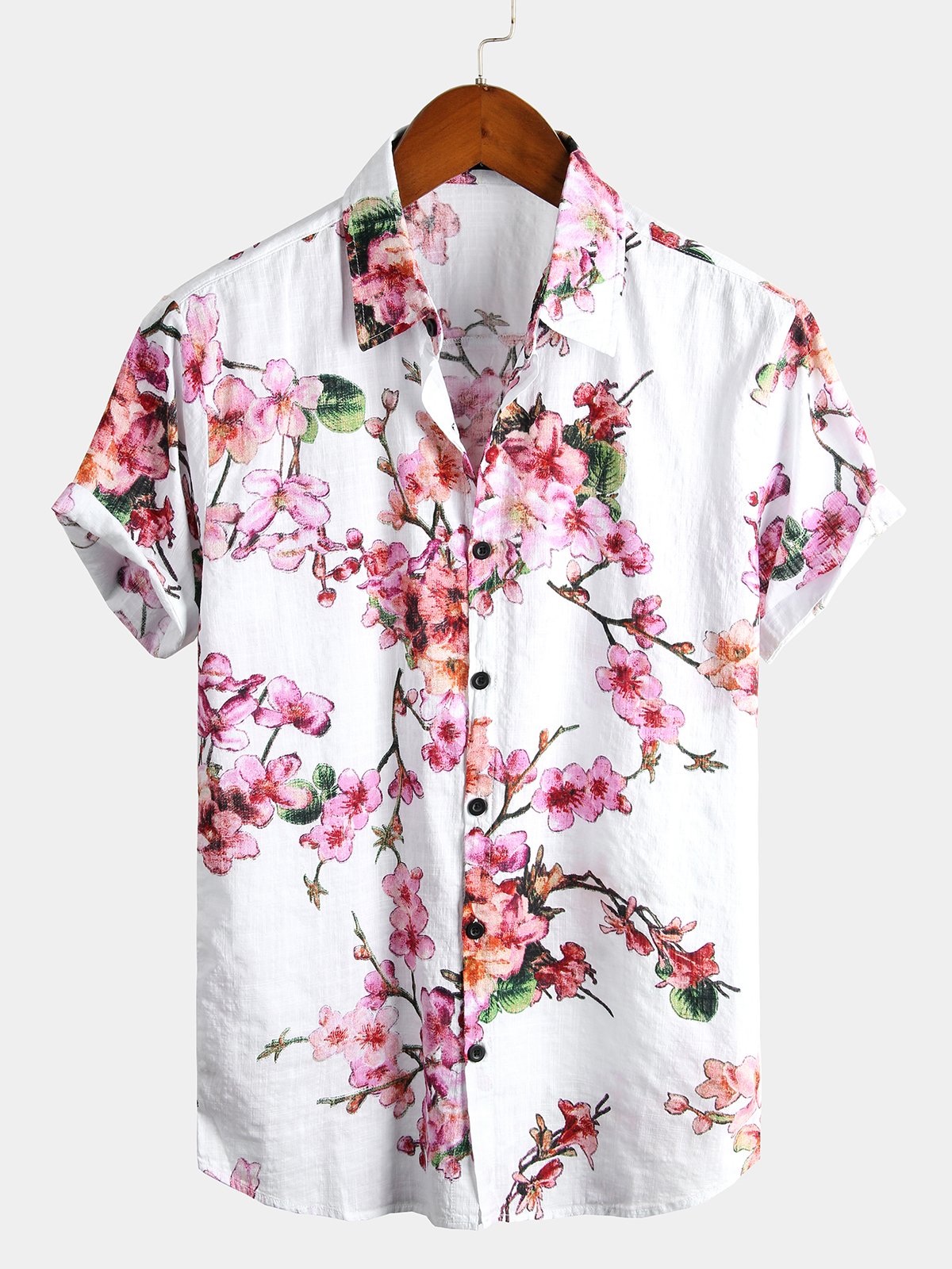 Men's Flower Print Cotton Hawaiian Short Sleeve Shirt