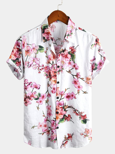 Men's Flower Print Cotton Hawaiian Short Sleeve Shirt – joliplacard