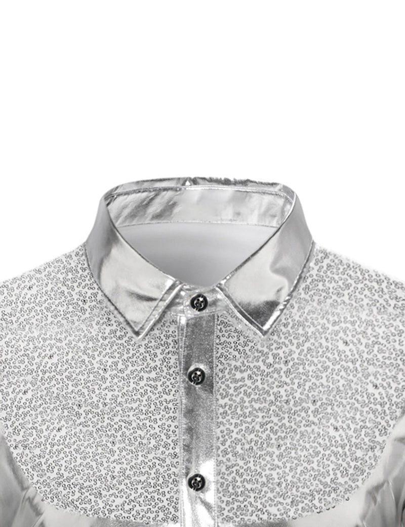 Men's Button Up Luxury Shiny Tuxedo Party Costume Long Sleeve Dress Shirt