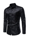 Men's Jacquard Vintage Rose Flower Print Party Prom Long Sleeve Dress Shirt