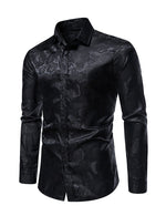 Men's Jacquard Vintage Rose Flower Print Party Prom Long Sleeve Dress Shirt